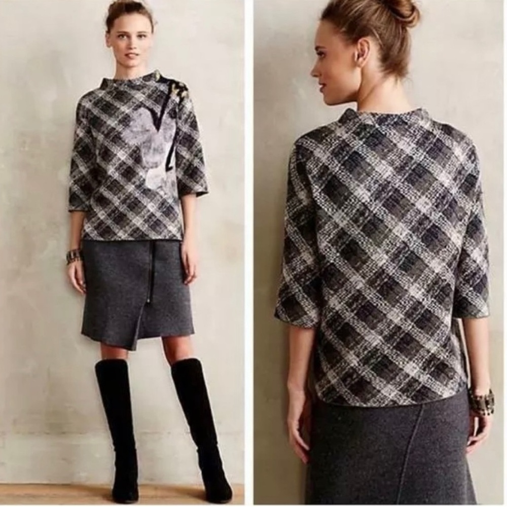Anthropologie TROUBADOUR felted plaid sweater